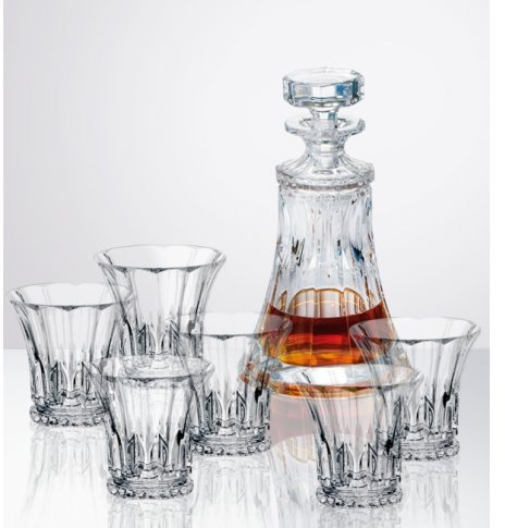 Cristal de verre à whisky Lot de Wellington 700 ml Carafe à décanter + 6 Gobelets assortis 300 ml
