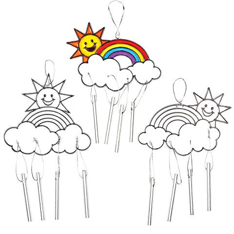 Baker Ross Regenbogen Sonnenfänger mit Windspiel - Bastelset für Kinder zum Dekorieren - Spielzeugneuheit für Kinder, perfekte Party, Beute oder Preissackfüller (4er-Pack)
