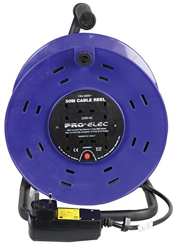 PRO ELEC PELB1648 4‑Gang Mains Extension Reel with RCD – 50m, Blue