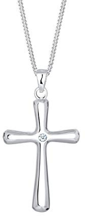 Elli DIAMONDS Halskette Damen Kreuz Anhänger Klassisch mit Diamant (0.03 ct) in 925 Sterling Silber
