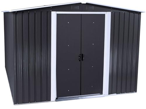 Zelsius Geräteschuppen mit Schiebetür (B) 236 x (T) 174 x (H) 190 cm | Anthrazit | Geräumiges Gartengerätehaus mit Fundament | Metall Gerätehaus mit Satteldach | Geräteschrank für Garten