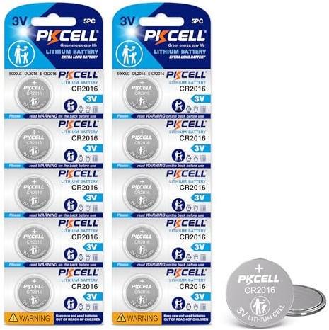 PKCELL 10 Pack CR2016 Battery CR2016 3V Lithium Battery for Car Remote Control,Watch Batteries Replacement