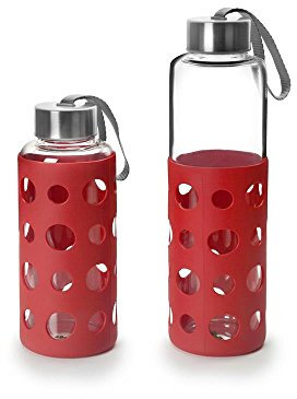IBILI - Botella de vidrio lake 550 ml rojo, Borosilicato, Reutilizable, protector anti-golpes