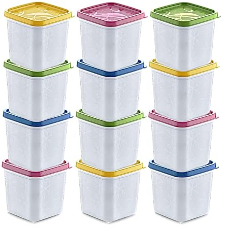 Annastore 12 x Tiefkühldosen 380 ml - Gefrierdosen zum Einfrieren - Frischhaltedosen stapelbar - Vorratsdosen zum Einfrieren und Auftauen - Mikrowellendosen - 380 ml