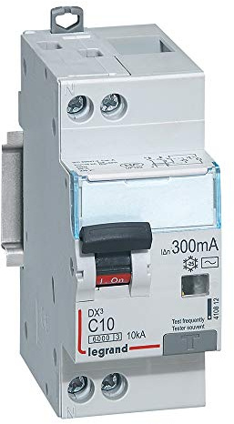 Legrand 410812 Disjoncteur différentiel monobloc DX³6000 10kA arrivée haute et départ bas à vis, U+N 230V, 10A typeAC, 300mA