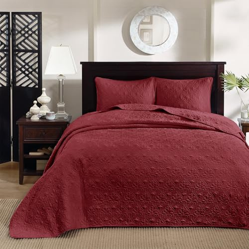 Madison Park All Season, Lightweight Coverlet Bedspread Bedding Set, Matching Shams, Microfiber, Red, Queen(102x118)