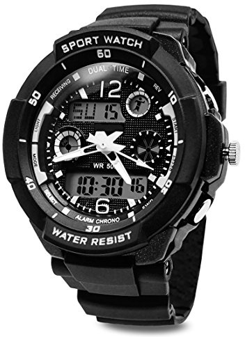 TOPCABIN Digital-analog Kids Teenager Boys Girls Sport Digital Watch with Alarm Stopwatch Chronograph - 50m Water Proof Electronic Sport Watch for Boys Teenagers Junior Kids Children (white)