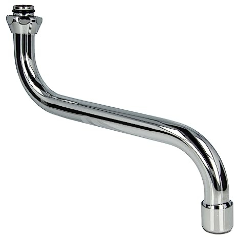 tecuro Universal S-Auslauf für Wandarmaturen 250 mm, Wasserhahn mit Mischdüse 3/4 Zoll konisch dichtend, für Bad und Küche, Messing glanzverchromt