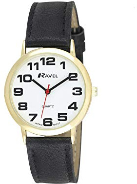 Ravel Unisex lättläst klocka med stora siffror – analog kvarts – R0105, Svart/guld, Unisex - 36mm Uhrengehäuse, Armband