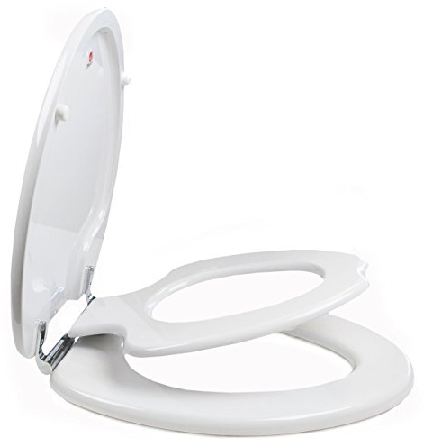 TOPSEAT TinyHiney Potty Elongated Toilet Seat, Adult/Child, w/Chromed Metal Hinges (Elongated White)