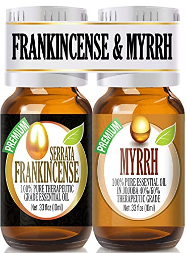 Healing Solutions Frankincense and Myrrh Organic Essential Oils - Therapeutic Grade 2/10ml Combo Pack - Frankincense Essential Oil