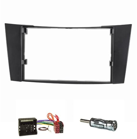 tomzz Audio 2434-004 Doppel DIN Radioblende Set kompatibel mit Mercedes E-Klasse W211 schwarz mit Quadlockadapter ISO Antennenadpter ISO DIN