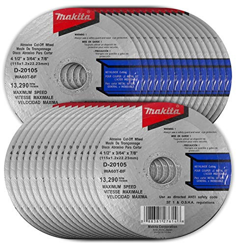 Makita Trennscheiben für Winkelschleifer, 11,4 cm x 1,4 cm, dünne 11,4 x 1,14 x 2,2 cm, Typ 1 Aluminiumoxid-Scheiben für Metall und Edelstahl, INOX-bewertet, 30 Stück