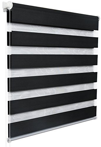 WOLTU Doppelrollo Klemmfix ohne Bohren Anthrazit B75 x H150 cm, Duo Rollo lichtdurchlässig Fensterrollo für innen verdunkelnd, Zebrarollo mit Kettenzug - Seitenzugrollo für Fenster und Tür