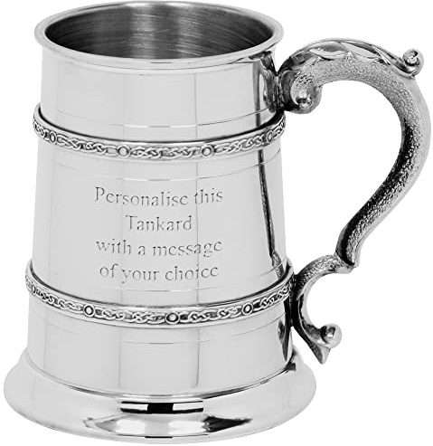 English Pewter Company 1 Pint Double Celtic Band Pewter Tankard. Personalised with Free Engraving [EP023]