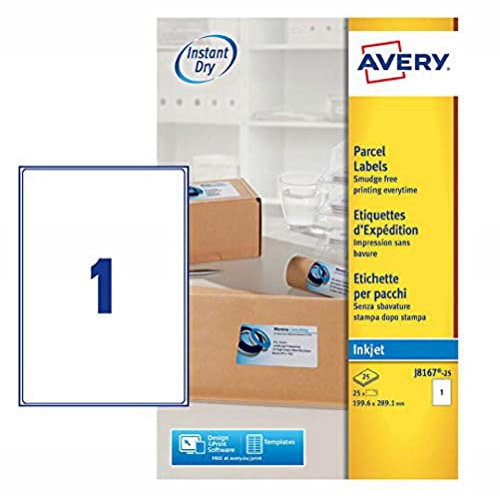 AVERY Zweckform schnelltrocknende Adressetiketten für Tintenstrahldrucker 1 pro Blatt 199,6 x 289,1 mm z25 Etiketten weiß