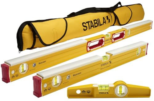 Stabila 48196 Mason kit Includes 36448-48-Inch Mason Level with Dead-Blow Shield, 36424 Mason Level with Dead-Blow Shield, 25200 die cast Torpedo and 30015 Carry case. by Stabila