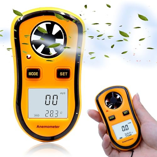 FISHTEC Anémomètre Numérique Portable - Mesure la Vitesse du Vent actuelle/moyenne/maximale + Température - Ecran LCD rétroéclairé - Planche à voile, Pêche, Cerf-volant et Alpinisme - 1 Pile (incluse)