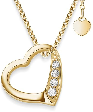 Amoonìc Herzkette Silber 925 / Gold vergoldet, Halskette Damen 45-50cm | Herzanhänger Echt Silber mit Steinen, Kette Damen mit Herz, Frauen Schmuck Geschenk für Sie Mama Freundin