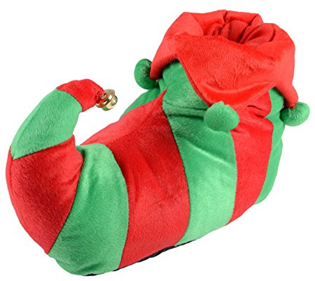 Unisex Elf Red & Green Christmas Novelty Slippers with Non Slip Soles - UK 7-8