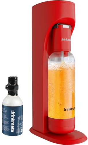 DrinkMate OmniFizz Sparkling Water and Soda Maker, Carbonates Any Drink, with 3 oz CO2 Test Cylinder (Royal Red)