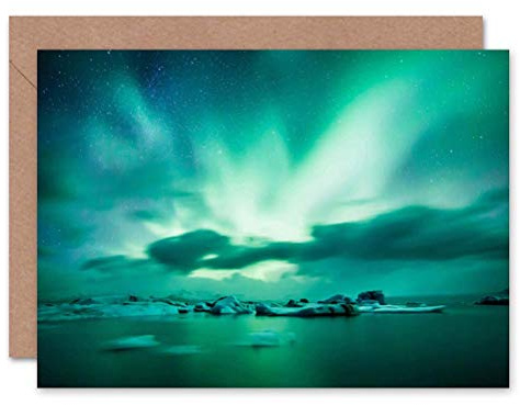 Wee Blue Coo Arktische Landschaft Aurora Borealis Nordlichter Weihnachtskarte