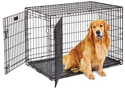 MidWest Homes for Pets Large LifeStages Double Door 106 cm Folding Dog Crate, Enhanced Security, Includes Leak-Proof Pan, Divider Panel, Handle, Rubber Feet