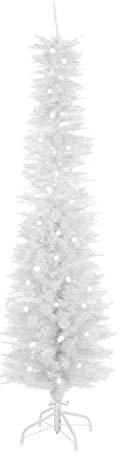 The Christmas Workshop 70710 6ft Artificial Christmas Tree/White Slimline Pre-Lit Tree with 110 LEDs and 560 Tips/Metal Stand Included