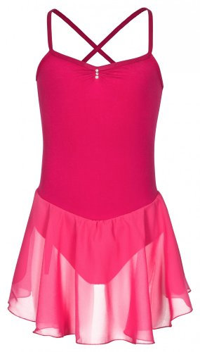 tanzmuster ® Ballettkleid Mädchen Spaghettiträger - Maja - Glitzersteine - Baumwolle - Ballettbody Kinder Ballett Trikot in pink, Größe 116/122