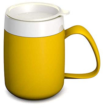 Ornamin Becher mit Trink-Trick & therapeutischem Trinkaufsatz | Für Menschen mit Handicap, Parkinson & Schlaganfall | Barrierefrei, selbstständig trinken | Für Linkshänder & Rechtshänder | gelb
