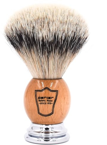 Parker 100% Silvertip Badger Shaving Brush – Olivewood Handle, Long‑Loft 22 mm Knot with Resin Stand – Super Soft Bristles for a Rich Lather for all Skin Types