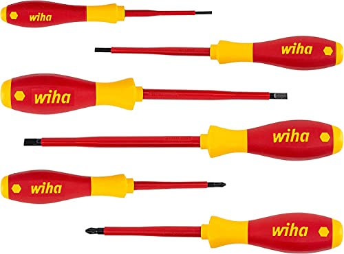 WIHA 25477 Electricians 6 Piece VDE 1000V Slot/Pozi Screwdriver Set + Voltstick 5-v-1000v (Colours May Vary)