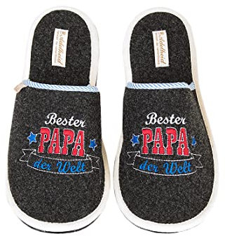 Adelheid Bester Papa Filzpantoffel schwarz - Hausschuh mit Geschenkverpackung - Vatertag - made in Portugal
