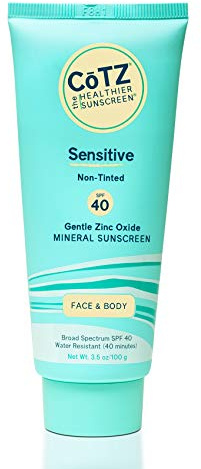 COTZ Sensitive Non-Tinted Zinc Oxide Mineral Sunscreen for Body and Face; Broad Spectrum SPF 40; 3.5 oz / 100 g