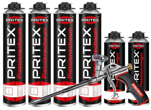 PRITEX Bauschaum Set, 4x 750ml Pistolenschaum, 2x Reiniger, Schaumpistole