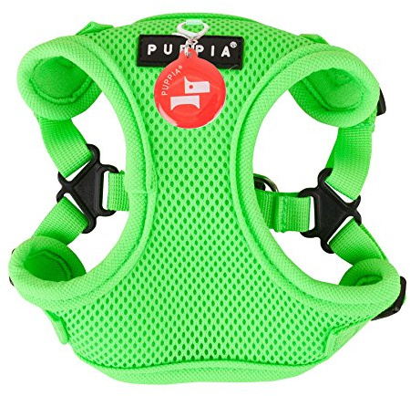 Puppia 4-Punkt Neon-Hundegeschirr für kleine und mittelgroße Hunde - leicht und super weich in vielen Farben - Antizuggeschirr für Hunde, Grün, M