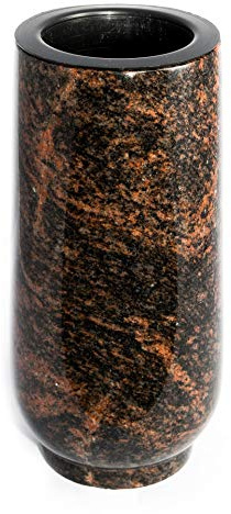 Afterglow Snygg gravvas klassisk av äkta granit Aurora Indien höjd 20 cm/Ø 10 cm gravdekoration väderbeständig frostsäker granitvas med plastinsats kyrkogårdsvas