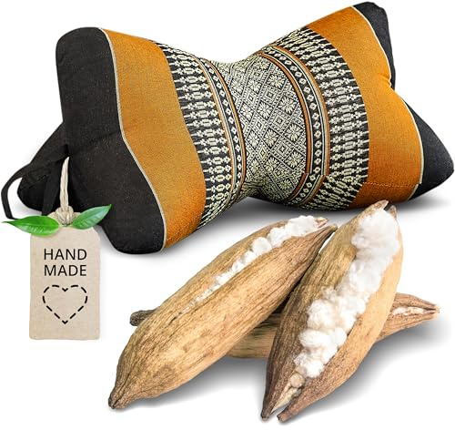 livasia Nackenstützkissen Knochenkissen - Ø 15x32cm - Nackenkissen Knochenform, Sofakissen, Lesekissen mit Kapok, Kissen für Garten und Balkon, Reisekissen handgefertigt (Schwarz/Orange)