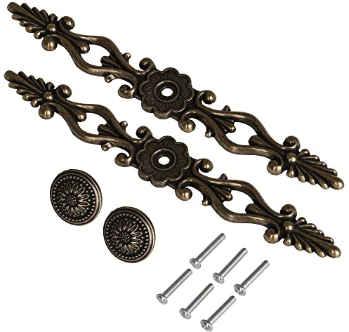 BQLZR 2PCS Antique Cabinet Pulls Wardrobe Pull,Vintage Cabinet Hardware European Style Door Handle Drawer pulls, Zinc Alloy Furniture Knobs Pull 8.66inch with 4 Screws