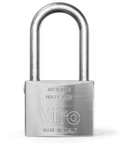 Viro V375 Mare, Candado, Resistente a la Corrosión, Base de Latón 40 mm, Arco Largo de Acero Inoxidable, Cierre a presión, Cromado, 40 mm
