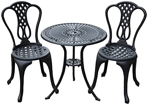 Outsunny 3 Piece Patio Cast Aluminium Bistro Set, Black