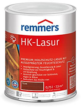 Remmers HK-Lasur 3in1 teak, 0,75 Liter, Holzlasur aussen, 3n1: Imprägnierung, Grundierung & Lasur, Holzschutz vor Feuchtigkeit & UV-Strahlung