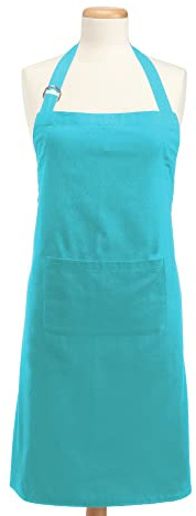 DII 100% Cotton, Professional Unisex Bib Chef Kitchen Apron, Adjustable Neck & Waist Ties, Front Pocket, Durable, Comfortable, Perfect for Cooking, Baking, BBQ- Aqua