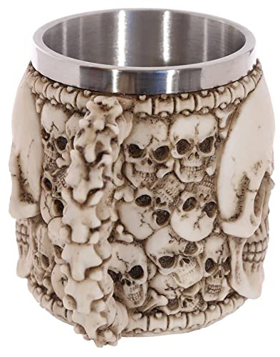 Puckator Multi Skull with Skull Emblem Tankard - Pint Glass - Viking Goblet - Fantasy Home Decoration - Beer Mugs - Viking Cup - Cool Glasses for Drinking - Tankers for Men - Resin