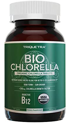 Organic Chlorella: 3 Organic Certifications – Broken Cell Wall Form, Blue Green Algae - Raw, Sun-Grown, Non-Irradiated, Maximum Nutrient & CGF (Chlorella Growth Factor) Levels - (120 Tablets)