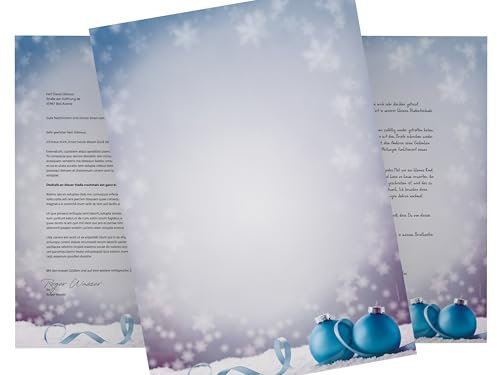 Weihnachtsbriefpapier | Weihnachtskugeln im Schnee | 100 Blatt weihnachtliches Motivpapier DIN A4 | Briefpapier