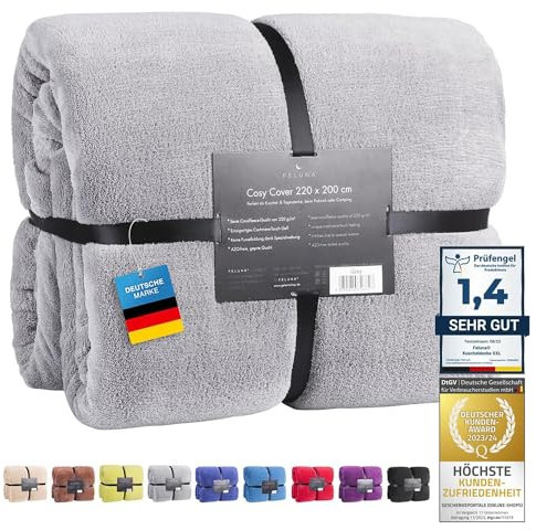 Feluna® Kuscheldecke XXL Mikrofaser-Decke Tagesdecke Wohndecke mit Kaschmir-Touch 220 x 200 cm - Grau