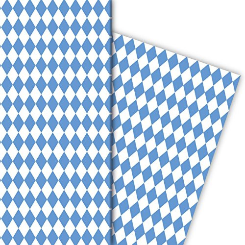Kartenkaufrausch Blaues, bayrisches Geschenkpapier Set mit Rauten Muster als edle Geschenk Verpackung, Designpapier, scrapbooking, 4 Bogen, 32 x 48cm