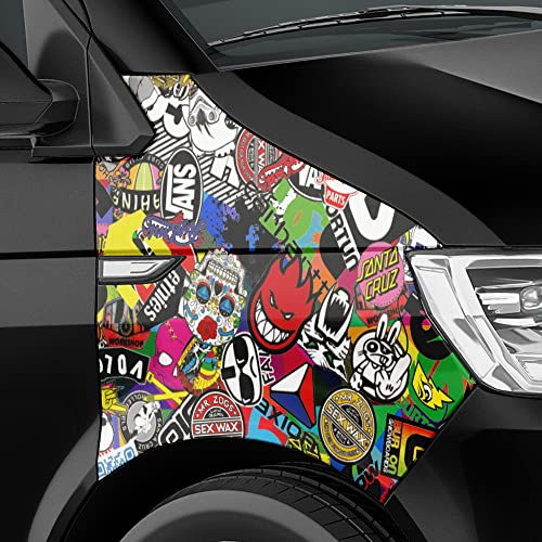 Auto-Dress Stickerbomb Auto-Folie mit Luftkanal-Technik für 3D Car-Wrapping (50x150cm, Design: Skate, Farbe: Bunt, Finish: Glanz)