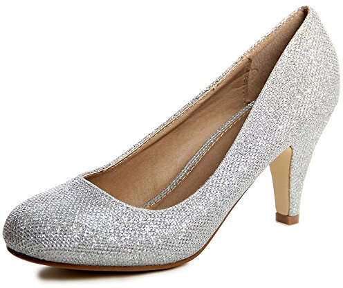 topschuhe24 432 Damen Glitzer Pumps Plateau, Farbe:Silber, Größe:36 EU